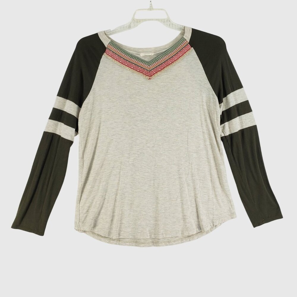 ODDI Women's Long Sleeve Boho Raglan Top Size Large Made in USA